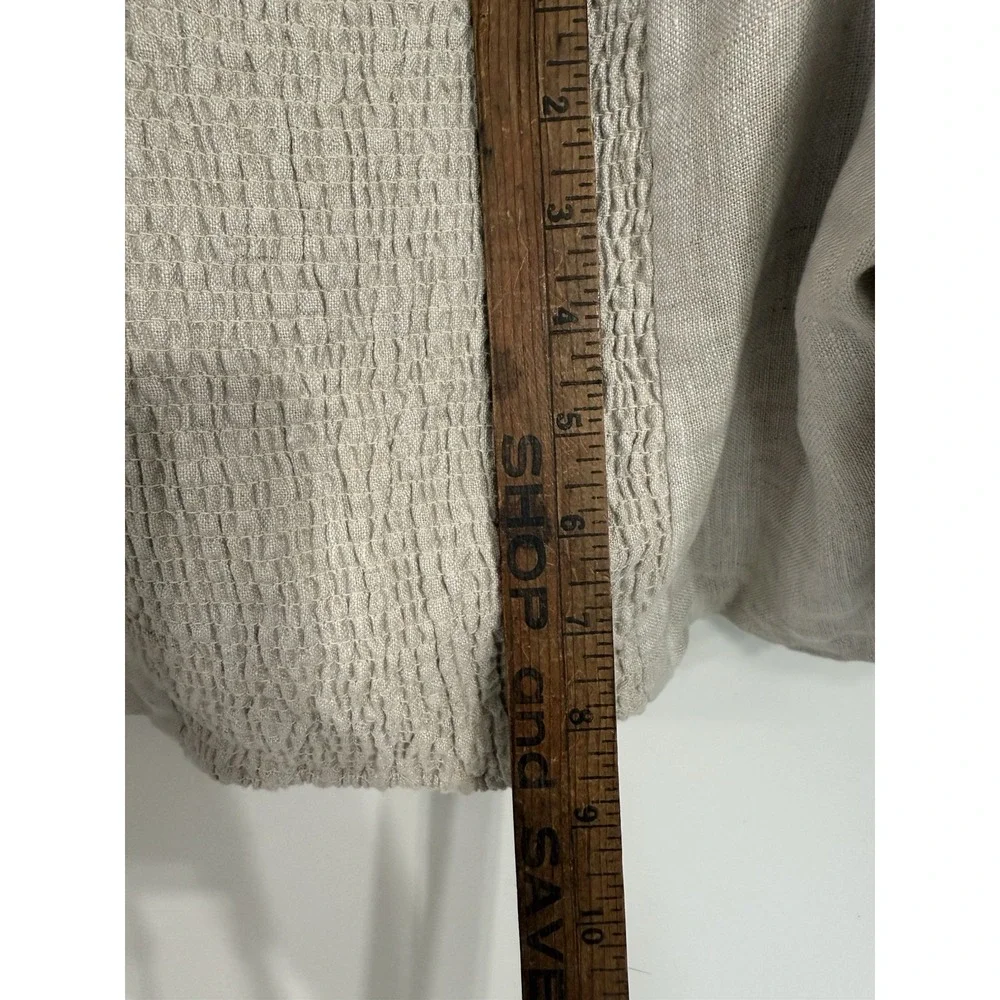 Los Angeles Atelier & Other Stories Top Cropped Puff Sleeve Linen Smocked Beige - Picture 6 of 8